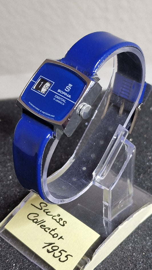 🕰️ Unworn Vintage Digital Watch "SORNA" – 17 Jewels, Hand-Wound, Swiss Made, 60s