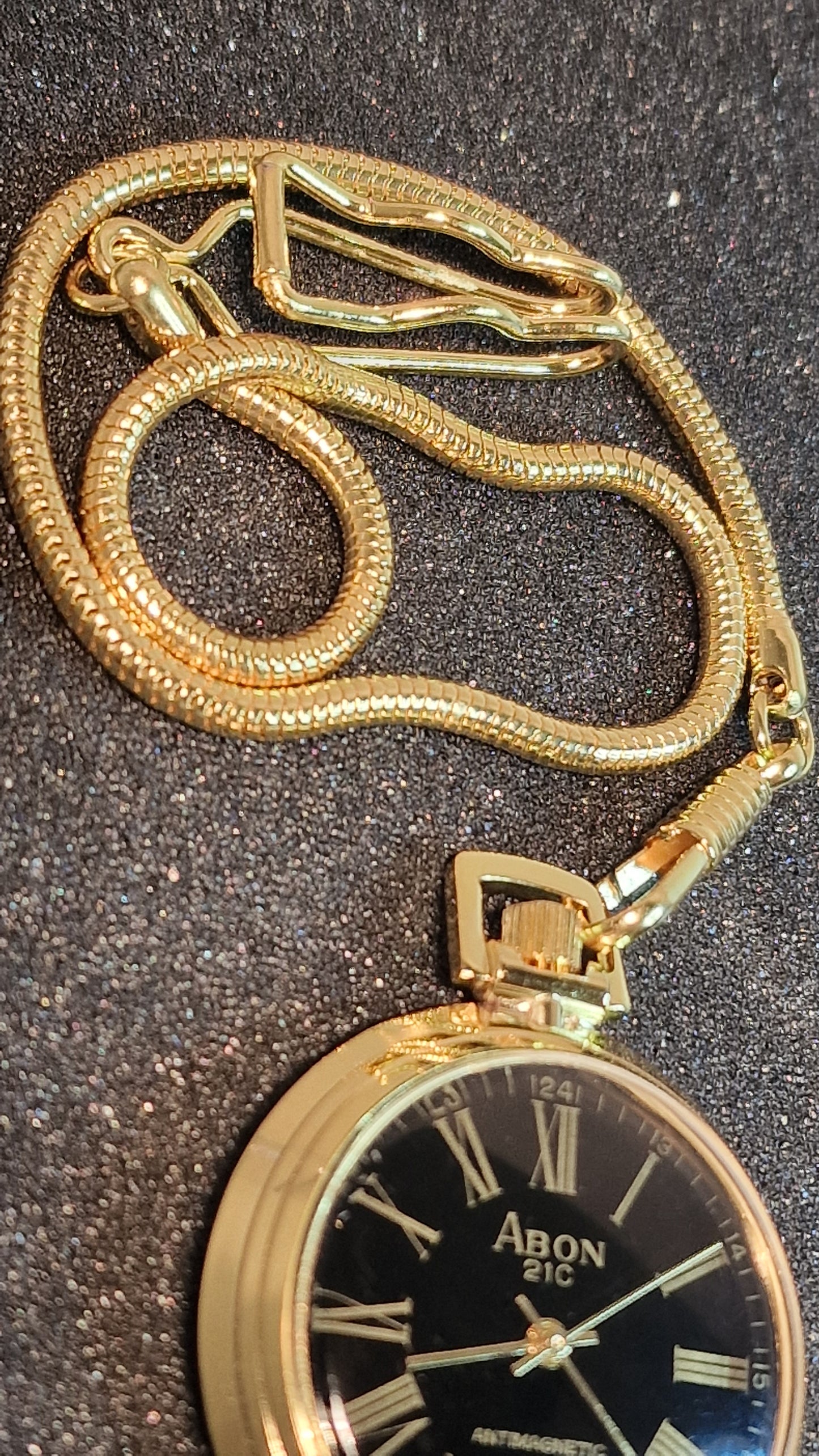 ⏱️ Unworn Vintage Pocket Watch "ABON 21C" – Swiss Movement, Hand-Wound, 42mm, NOS + Chain