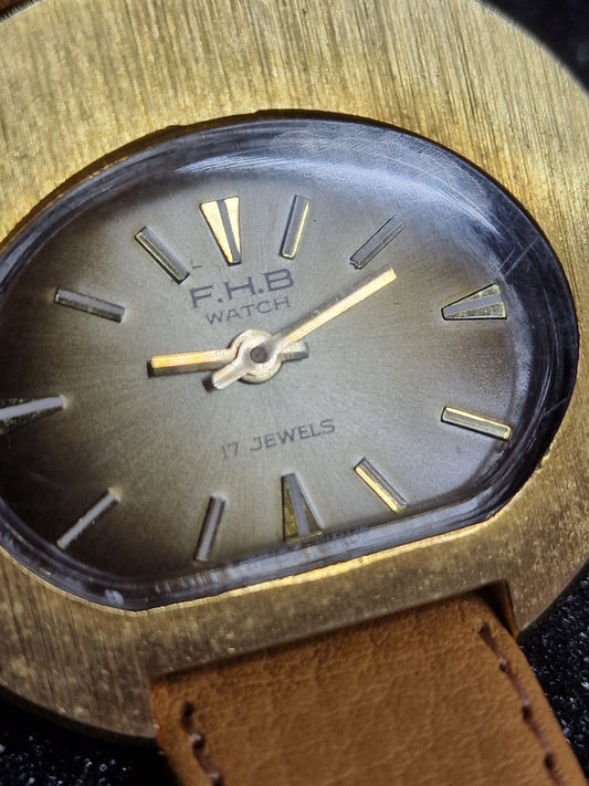 💎 Unworn Vintage Ladies' Watch "F.H.B." – Swiss Made, Hand-Wound, 70s/80s, Gold-Tone