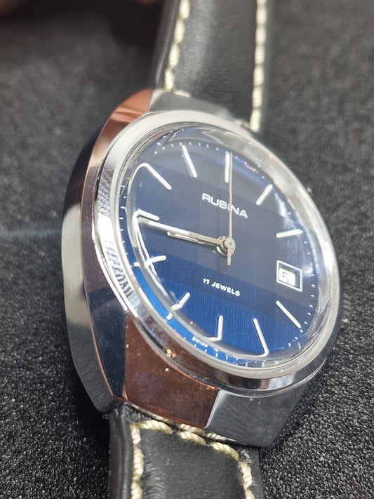 🕰️ Old Vintage Rubina Watch | Hand-Wound | Swiss Made | Faceted Glass | 70s | 43mm