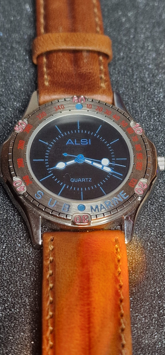 🕶️ Unworn Vintage Quartz Watch "ALSI Sub Marine" – Swiss Made, 36mm, Old Stock