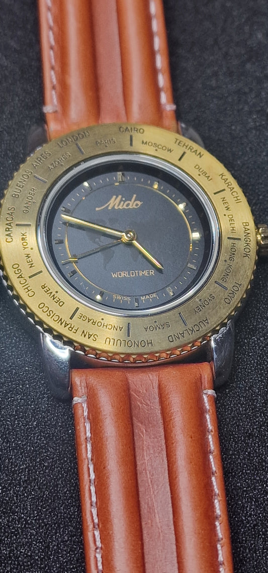 🌍 Exclusive MIDO Worldtimer Men's Watch – Swiss Made, 39mm, Quartz, World Time Function