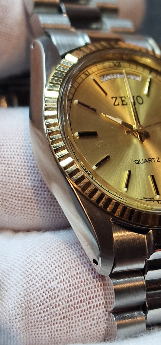 🕰️ Unworn Vintage Day-Date Watch – Zeno-Watch Basel, Swiss Made, 1960s, Quartz, Bicolor