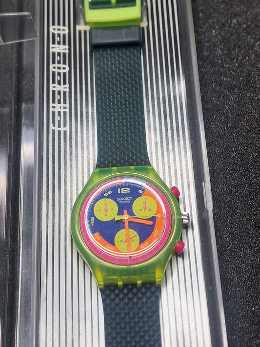 ⏱️ Swatch Chrono SCJ101 "Grand Prix" (1992) 🌈 Very Rare