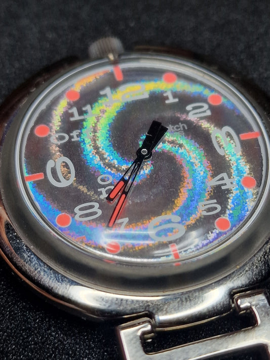 Swatch POP Musical PUK101 "Light Spyral" (1997) – Holographic Spiral Design ✨