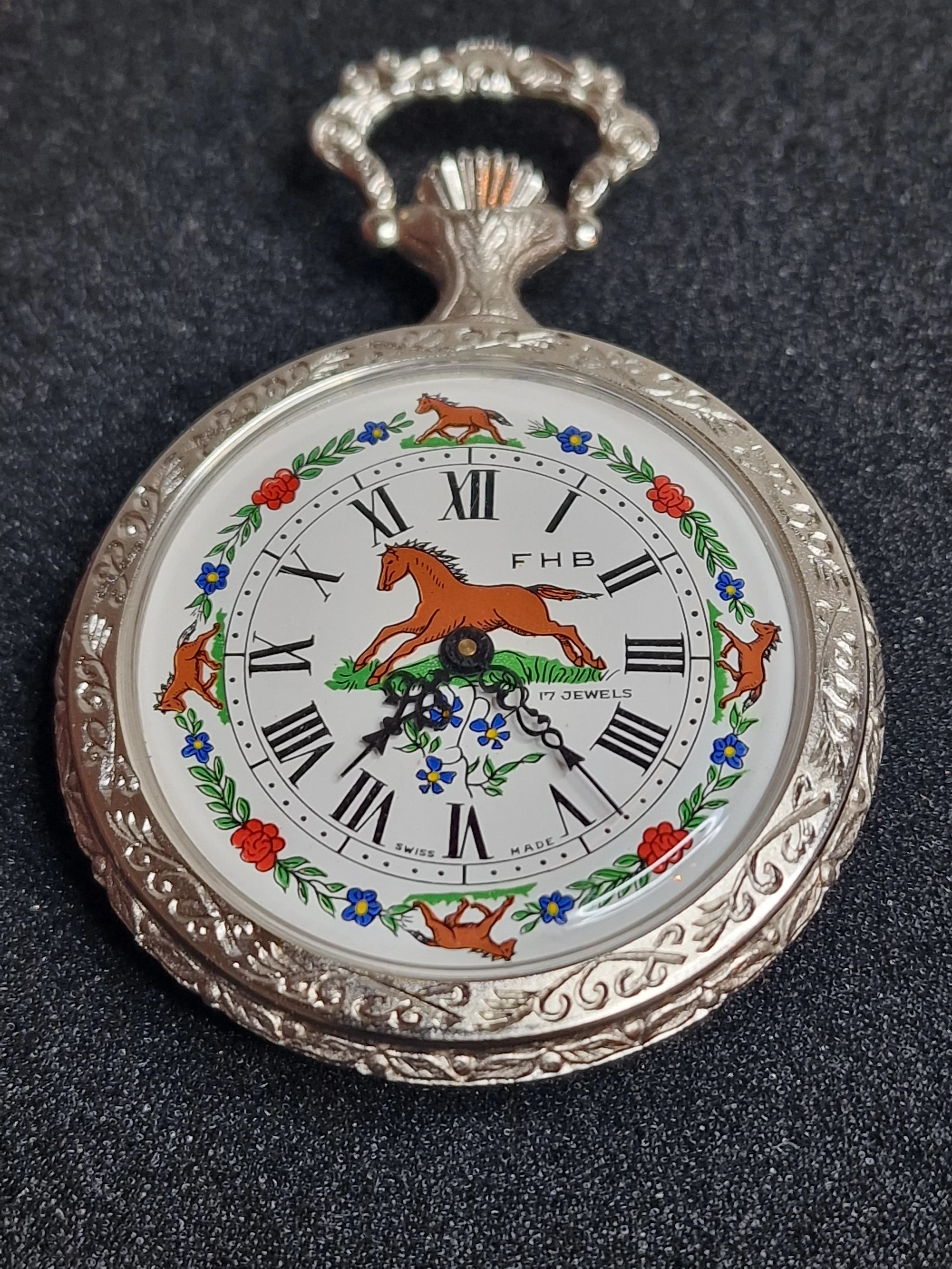 ⏳ Large Swiss Farmer’s Pocket Watch – F.H.B. – Hand-Wound – 50mm – NOS – 1970s