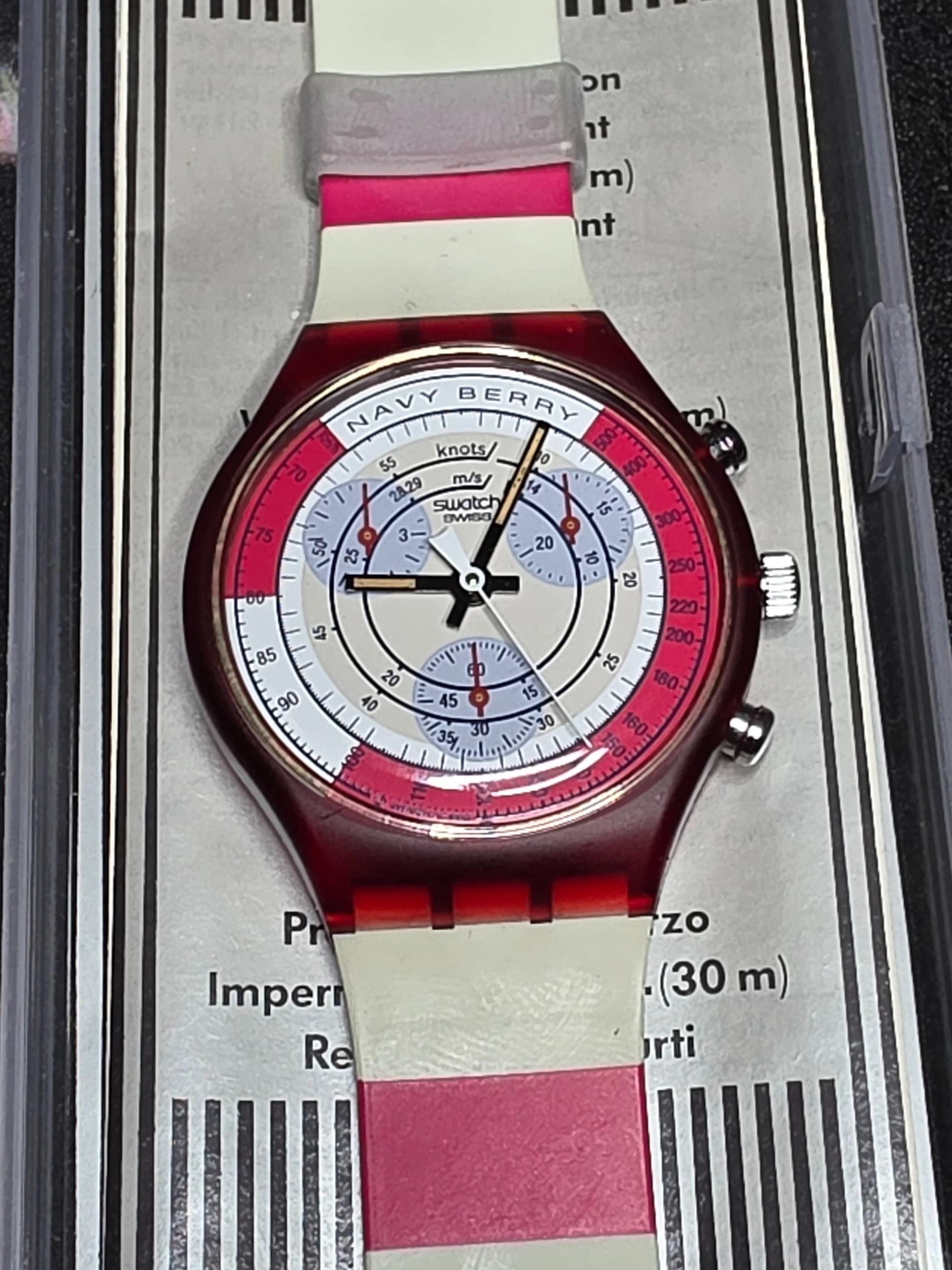 Swatch Chrono Navy Berry SCR100 – 1991 – NOS – Red Case