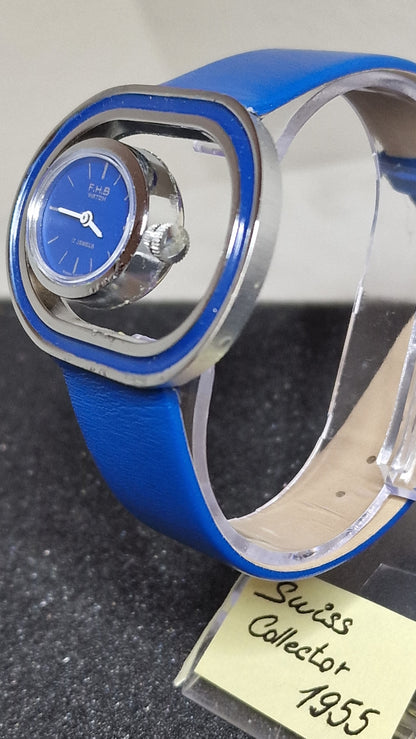 💎 Unworn Vintage Women’s Watch – Hand-Wound, Late 1960s, Swiss Made, Blue Strap