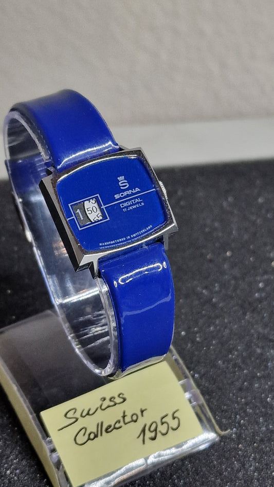 🕰️ Unworn Vintage Digital Watch "SORNA" – 17 Jewels, Hand-Wound, Swiss Made, 60s