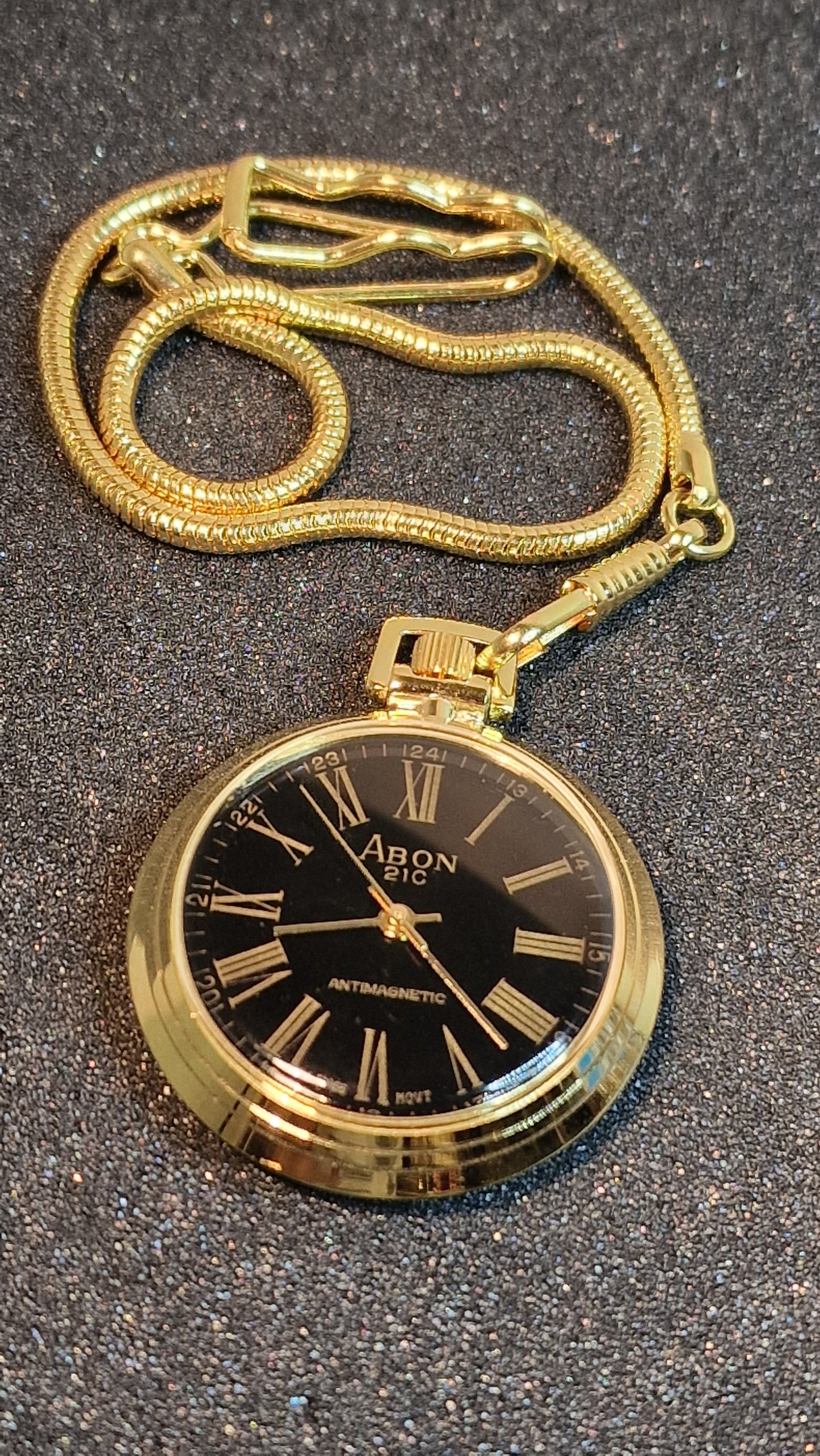 ⏱️ Unworn Vintage Pocket Watch "ABON 21C" – Swiss Movement, Hand-Wound, 42mm, NOS + Chain