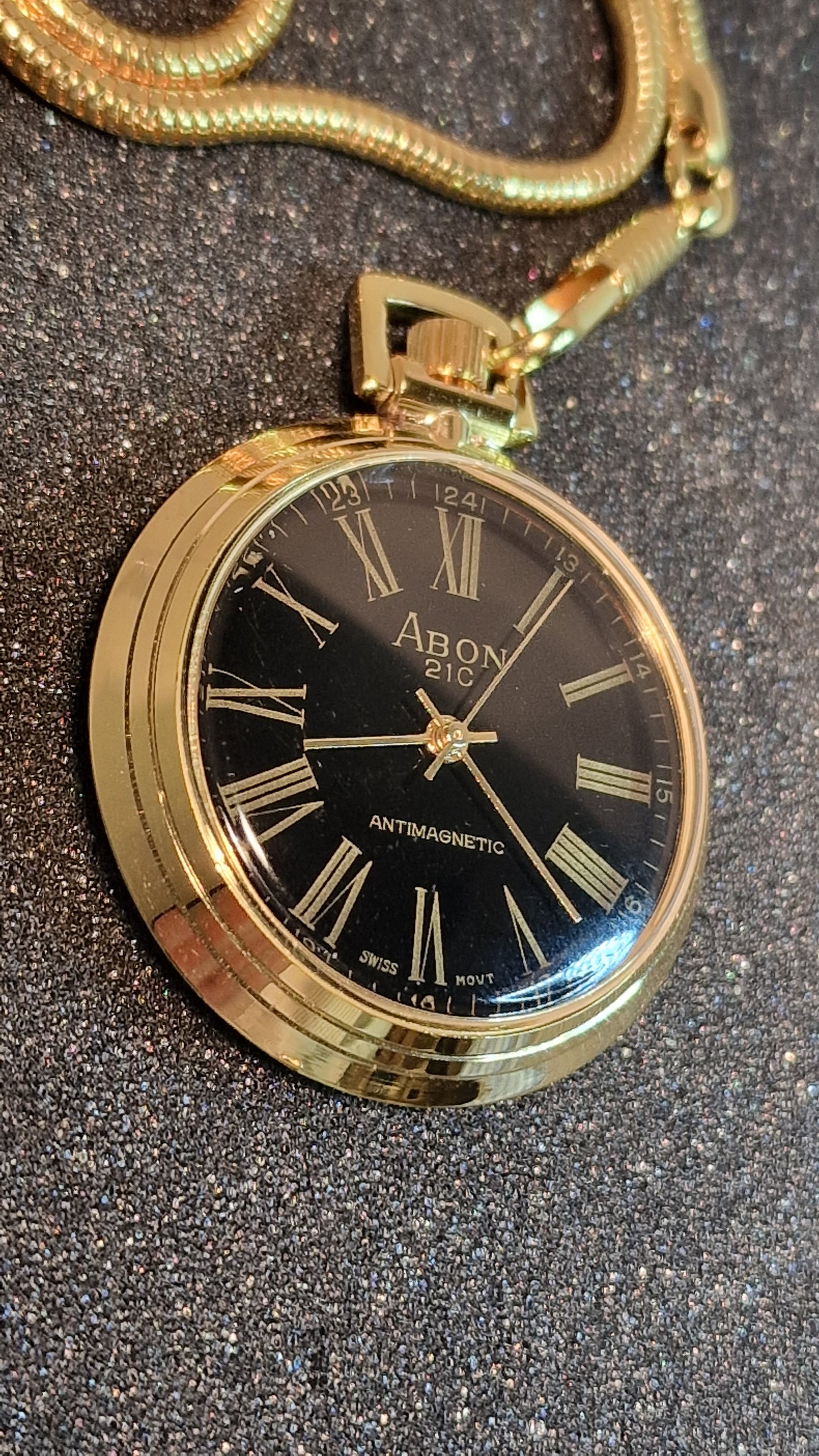 ⏱️ Unworn Vintage Pocket Watch "ABON 21C" – Swiss Movement, Hand-Wound, 42mm, NOS + Chain
