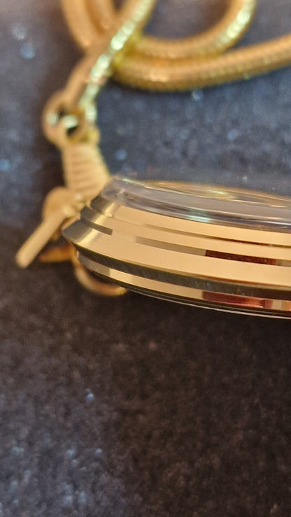 ⏱️ Unworn Vintage Pocket Watch "ABON 21C" – Swiss Movement, Hand-Wound, 42mm, NOS + Chain
