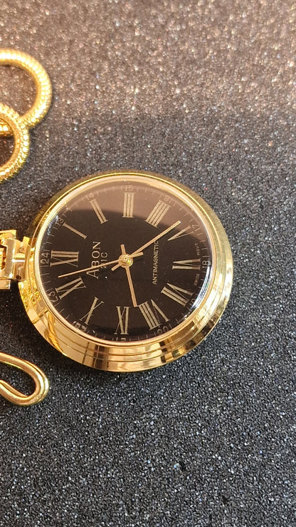 ⏱️ Unworn Vintage Pocket Watch "ABON 21C" – Swiss Movement, Hand-Wound, 42mm, NOS + Chain