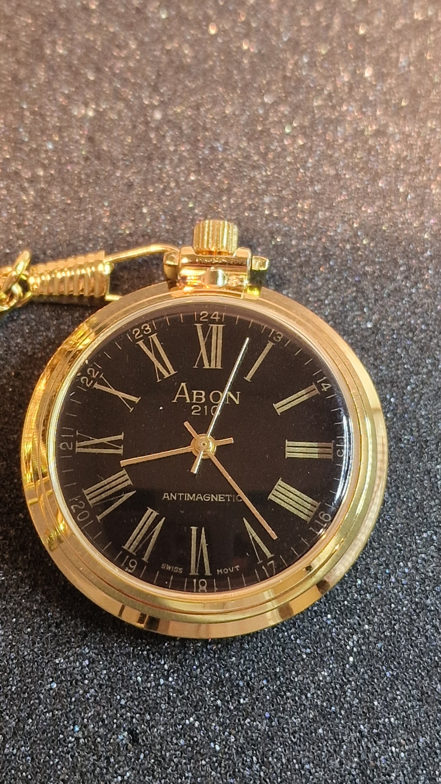 ⏱️ Unworn Vintage Pocket Watch "ABON 21C" – Swiss Movement, Hand-Wound, 42mm, NOS + Chain