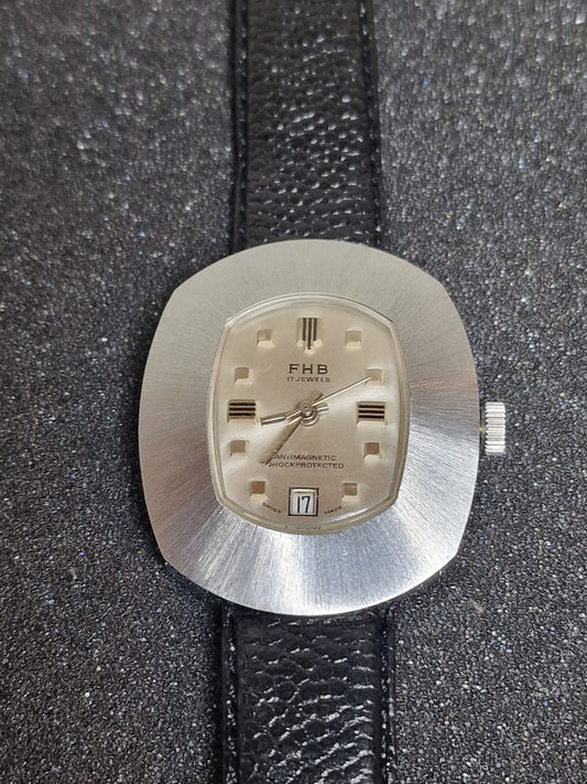 🕰️ Unworn Vintage Men’s Watch "F.H.B" – Swiss Made, Hand-Wound, 1960s/70s, Steel Case