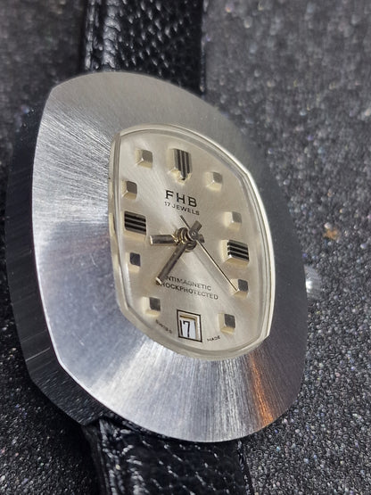 🕰️ Unworn Vintage Men’s Watch "F.H.B" – Swiss Made, Hand-Wound, 1960s/70s, Steel Case