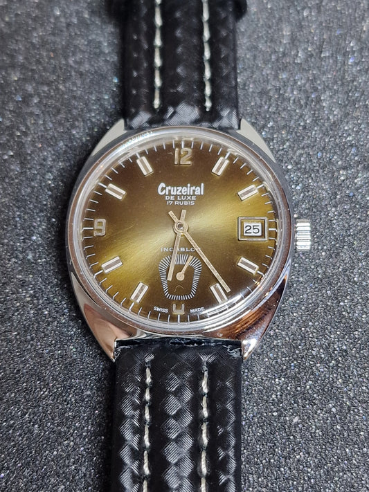 🕰️ Unworn Vintage Men’s Watch "Cruzeiral De Luxe" – Swiss Made, Hand-Wound, 70s/80s, Faceted Crystal