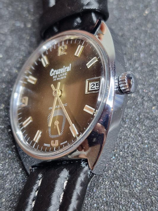 🕰️ Unworn Vintage Men’s Watch "Cruzeiral De Luxe" – Swiss Made, Hand-Wound, 70s/80s, Faceted Crystal