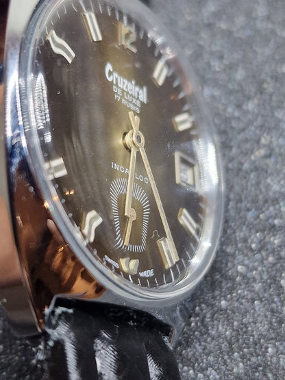 🕰️ Unworn Vintage Men’s Watch "Cruzeiral De Luxe" – Swiss Made, Hand-Wound, 70s/80s, Faceted Crystal