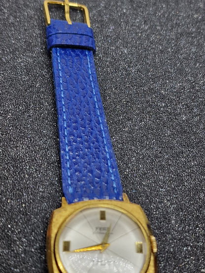 🕰️ Unworn Vintage Watch "Fero-Feldmann" – Swiss Made, Hand-Wound, 60s/70s, Blue Strap
