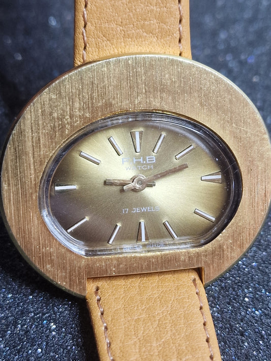 💎 Unworn Vintage Ladies' Watch "F.H.B." – Swiss Made, Hand-Wound, 70s/80s, Gold-Tone