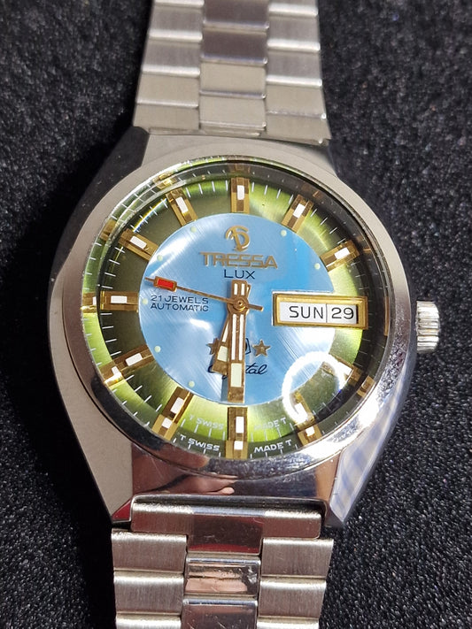 ⌚ Unworn Vintage Automatic Watch "TRESSA LUX 99 Crystal" – 21 Jewels, Day-Date, Swiss Made (1968/69)