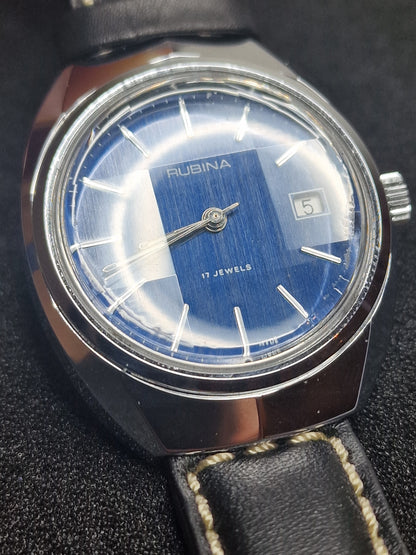 🕰️ Old Vintage Rubina Watch | Hand-Wound | Swiss Made | Faceted Glass | 70s | 43mm