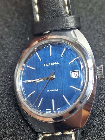 🕰️ Old Vintage Rubina Watch | Hand-Wound | Swiss Made | Faceted Glass | 70s | 43mm