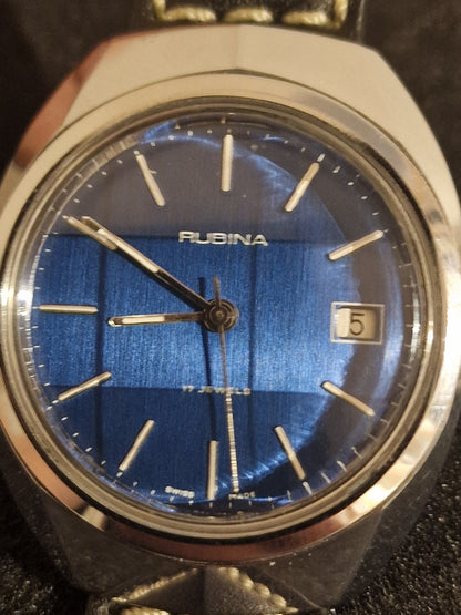 🕰️ Old Vintage Rubina Watch | Hand-Wound | Swiss Made | Faceted Glass | 70s | 43mm