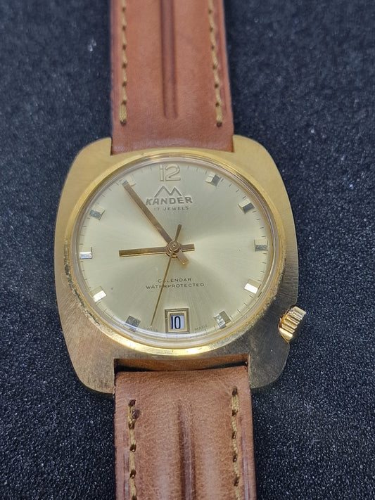 🕰️ Unworn Vintage Calendar Watch "KANDER" – Swiss Made, Hand-Wound, 60s/70s, Ultra Slim