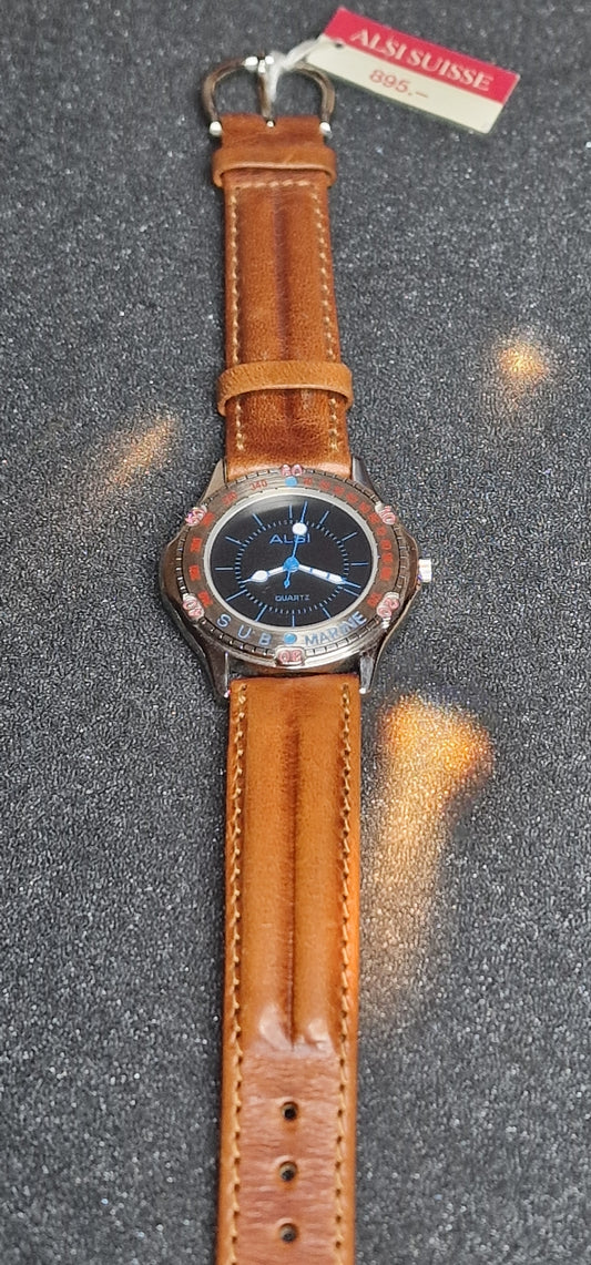 🕶️ Unworn Vintage Quartz Watch "ALSI Sub Marine" – Swiss Made, 36mm, Old Stock