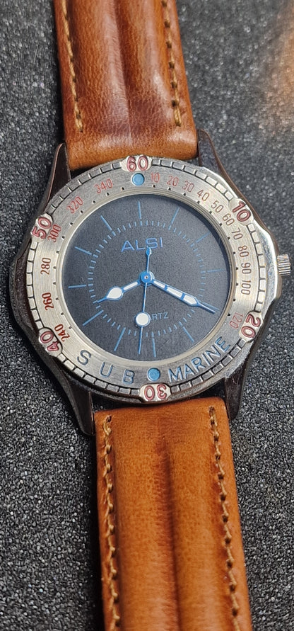 🕶️ Unworn Vintage Quartz Watch "ALSI Sub Marine" – Swiss Made, 36mm, Old Stock