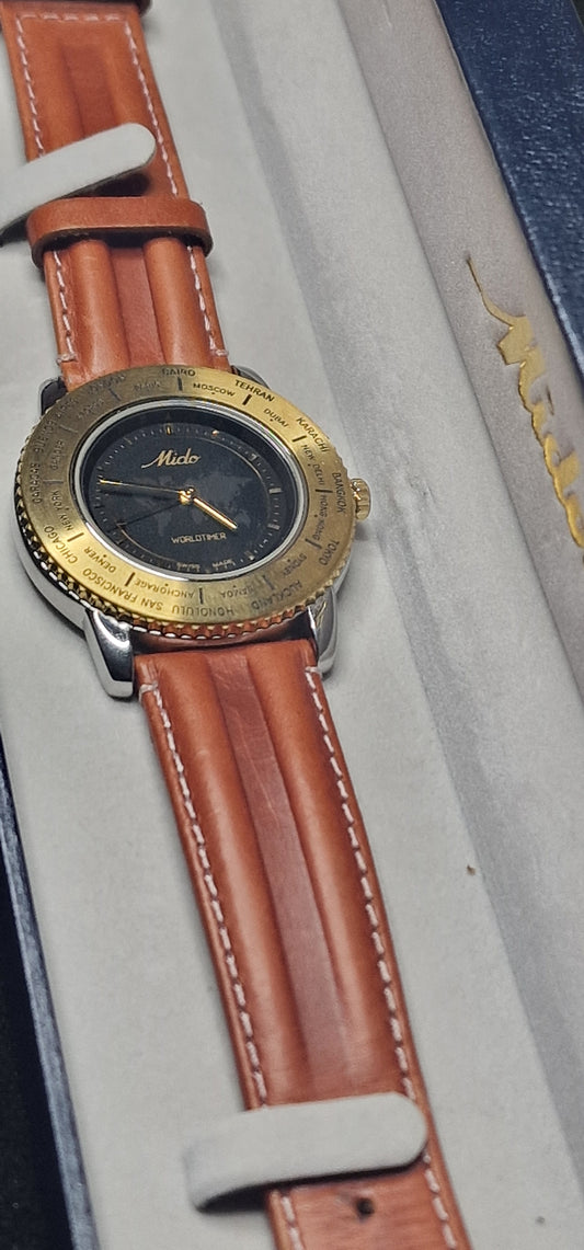 🌍 Exclusive MIDO Worldtimer Men's Watch – Swiss Made, 39mm, Quartz, World Time Function