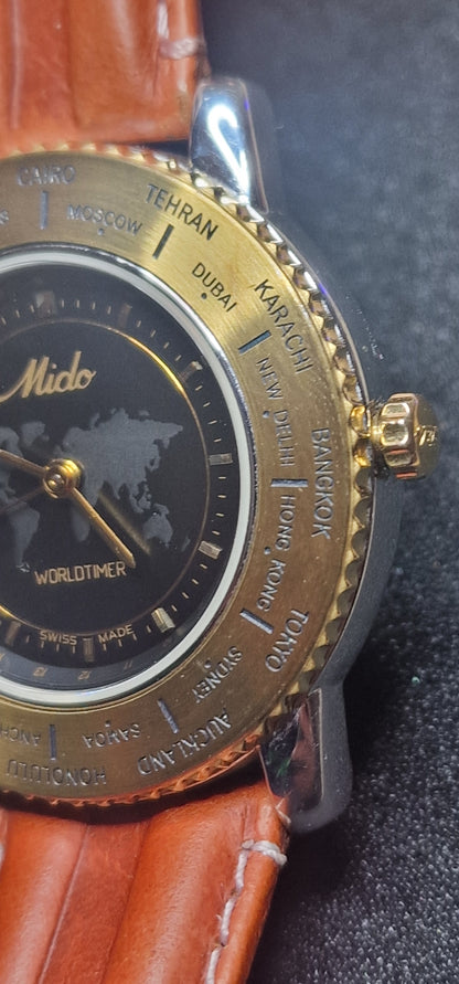 🌍 Exclusive MIDO Worldtimer Men's Watch – Swiss Made, 39mm, Quartz, World Time Function