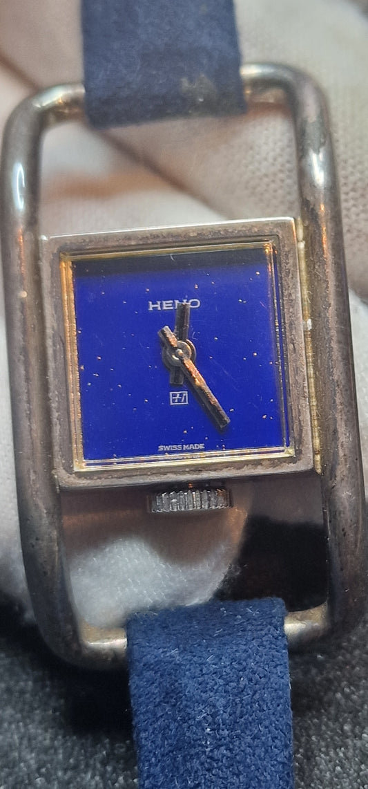 🕰️ Unworn Vintage Watch "Heno" – 0.800 Sterling Silver Case & Bracelet, Hand-Wound, 24mm