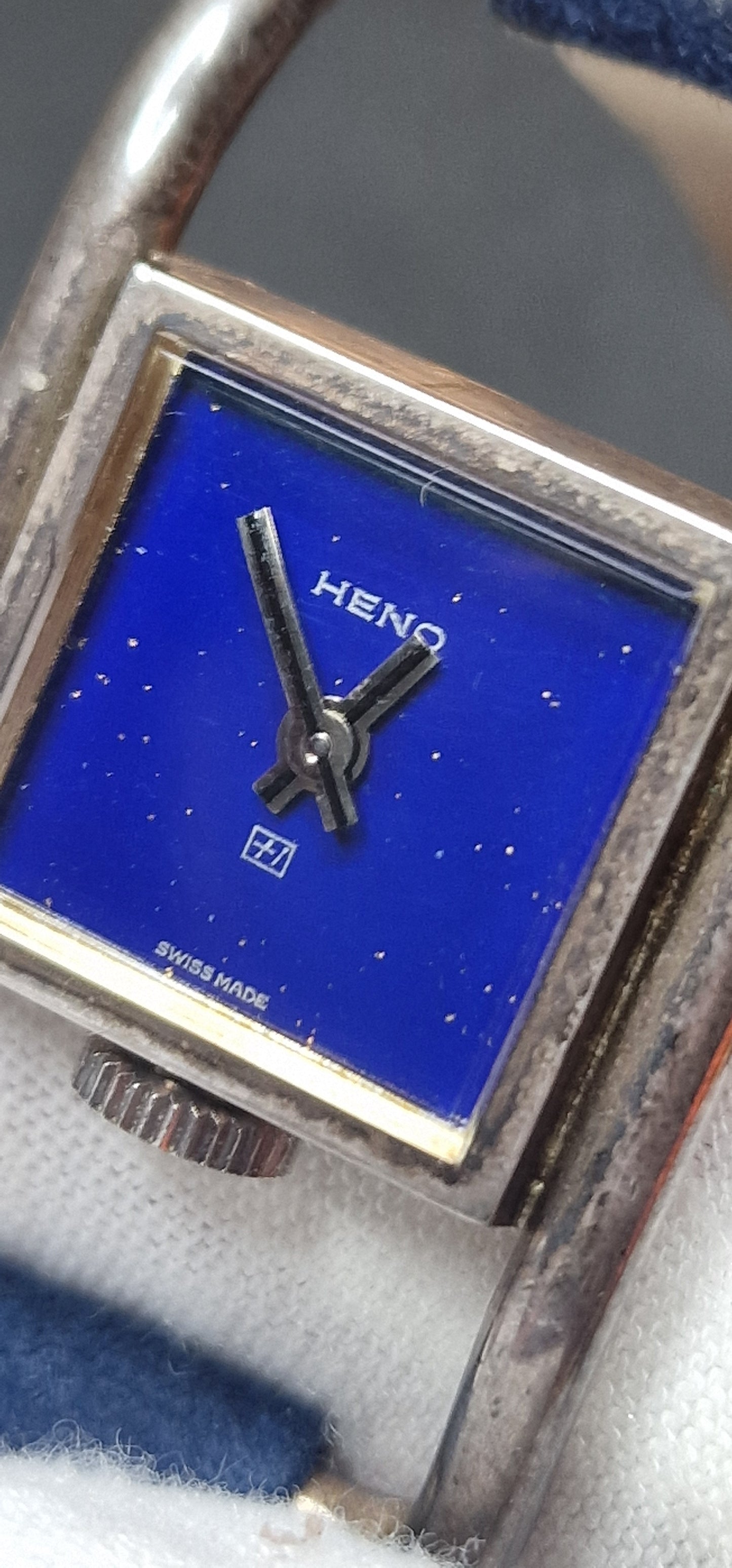 🕰️ Unworn Vintage Watch "Heno" – 0.800 Sterling Silver Case & Bracelet, Hand-Wound, 24mm