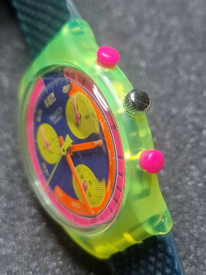 ⏱️ Swatch Chrono SCJ101 "Grand Prix" (1992) 🌈 Very Rare