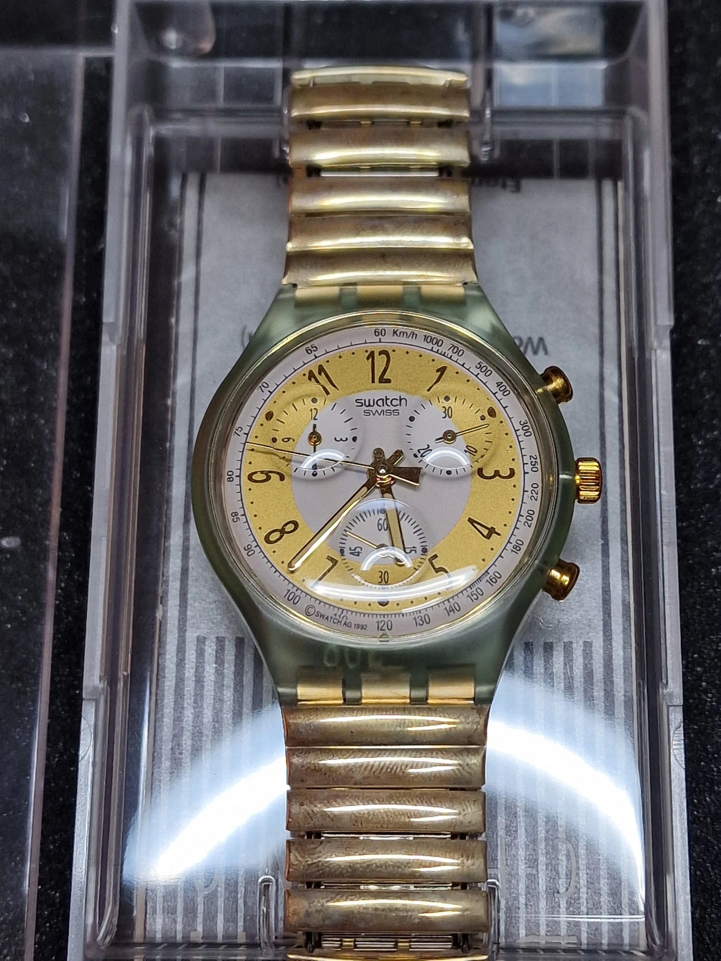 🌍✨ Swatch Chrono Flex SCG100 “Golden Globe” (1992) – Rare Vintage Chronograph