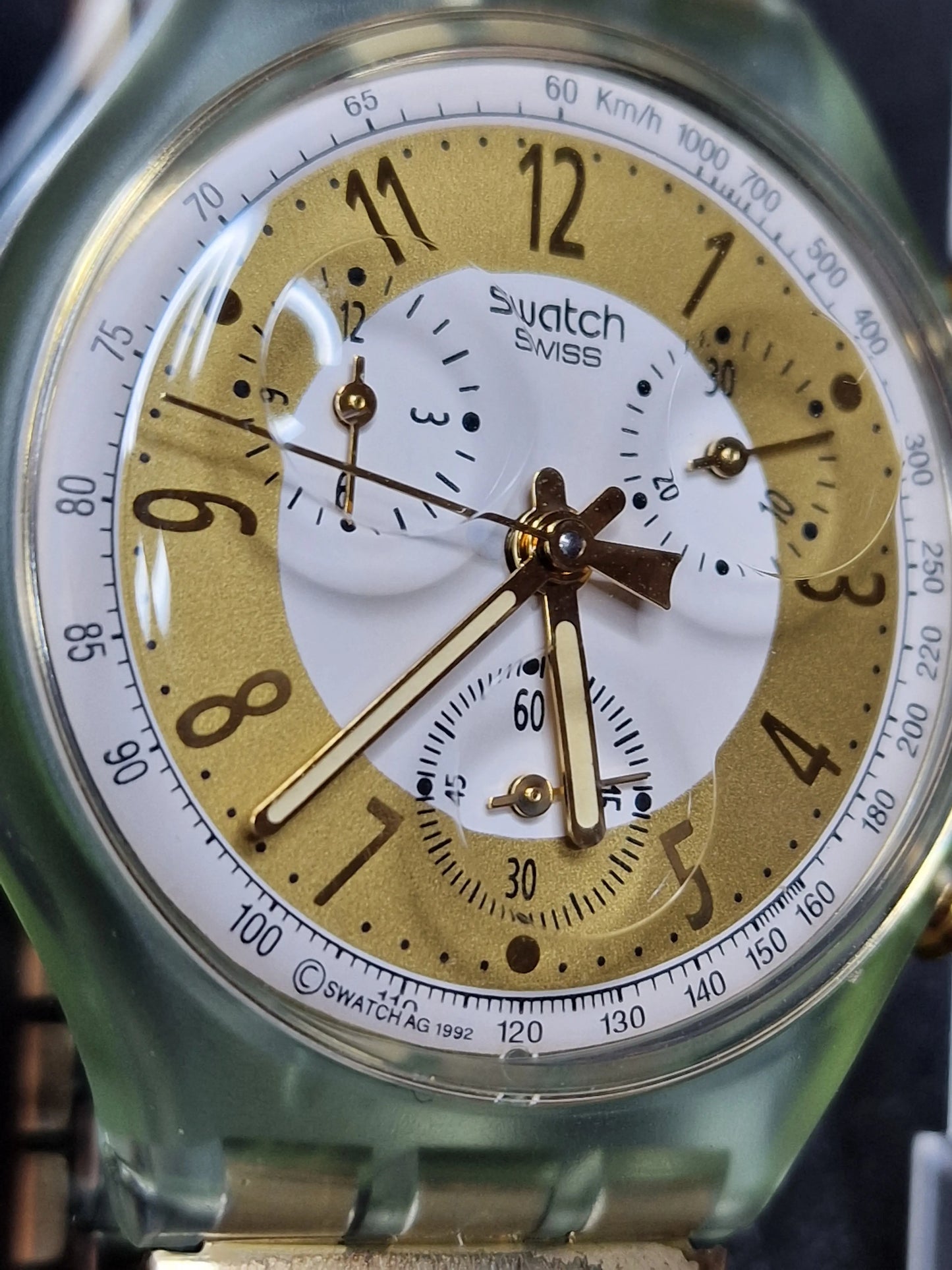 🌍✨ Swatch Chrono Flex SCG100 “Golden Globe” (1992) – Rare Vintage Chronograph