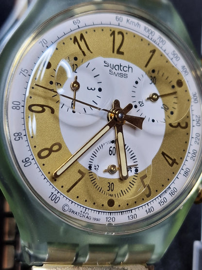 🌍✨ Swatch Chrono Flex SCG100 “Golden Globe” (1992) – Rare Vintage Chronograph