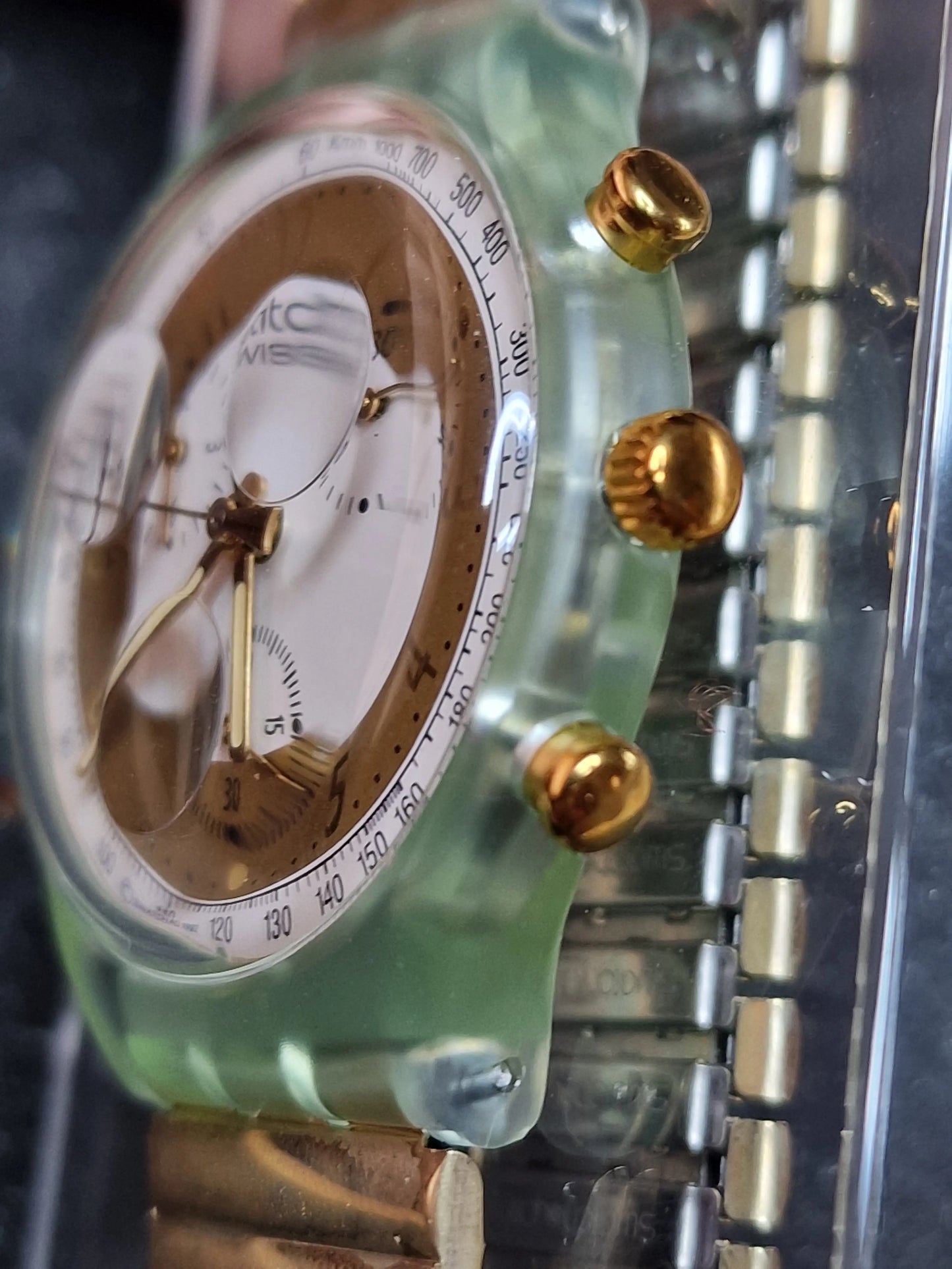 🌍✨ Swatch Chrono Flex SCG100 “Golden Globe” (1992) – Rare Vintage Chronograph