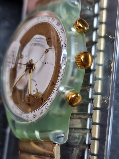 🌍✨ Swatch Chrono Flex SCG100 “Golden Globe” (1992) – Rare Vintage Chronograph