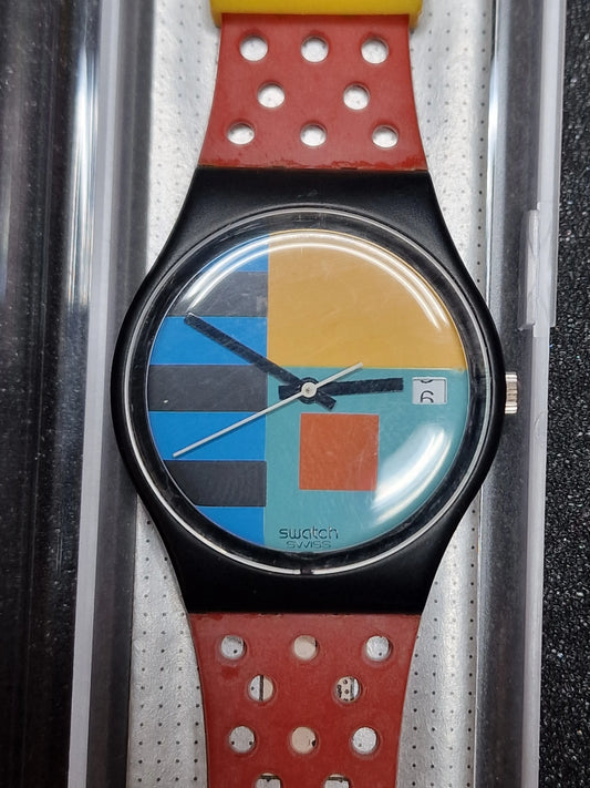 🎨 Swatch GB408 “Needles” (1987) – Bauhaus Geometric Classic