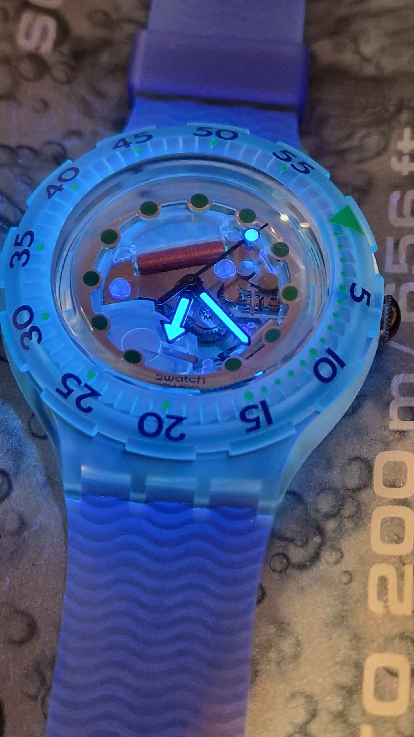 Swatch Scuba 200 SDK107 “Blue Ice” 1993 – Transparent Diver, Full Set 🎯