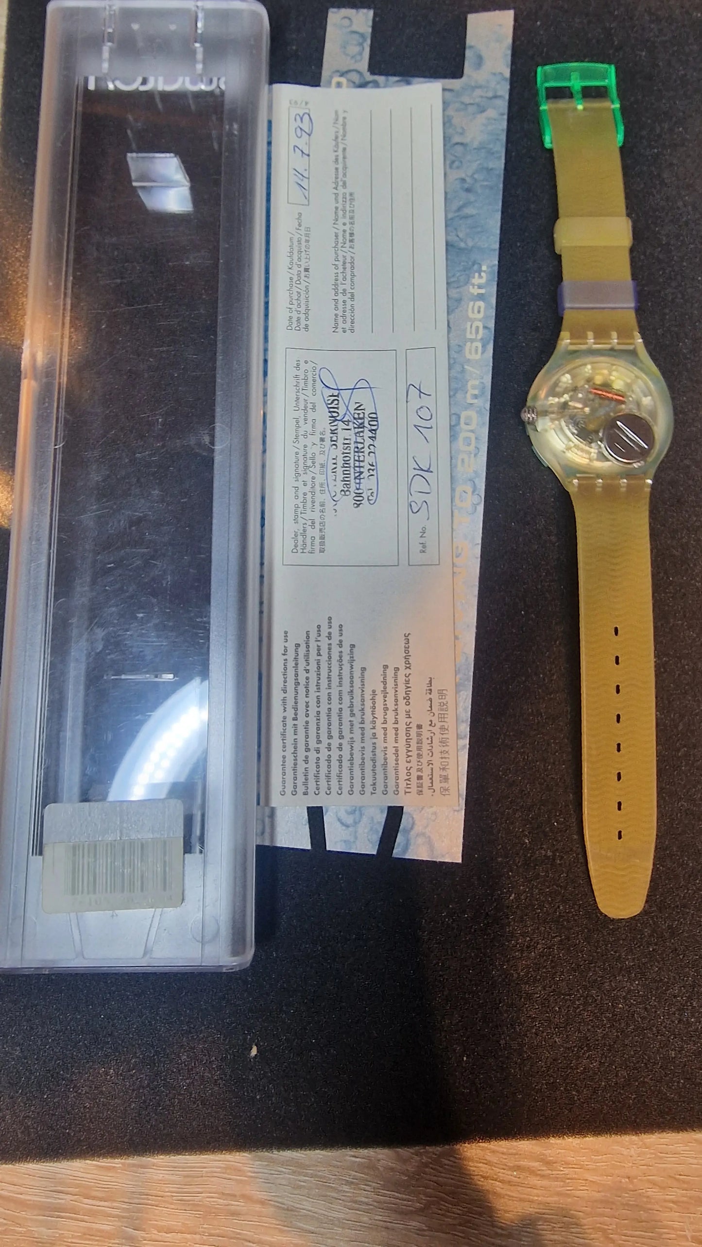 Swatch Scuba 200 SDK107 “Blue Ice” 1993 – Transparent Diver, Full Set 🎯