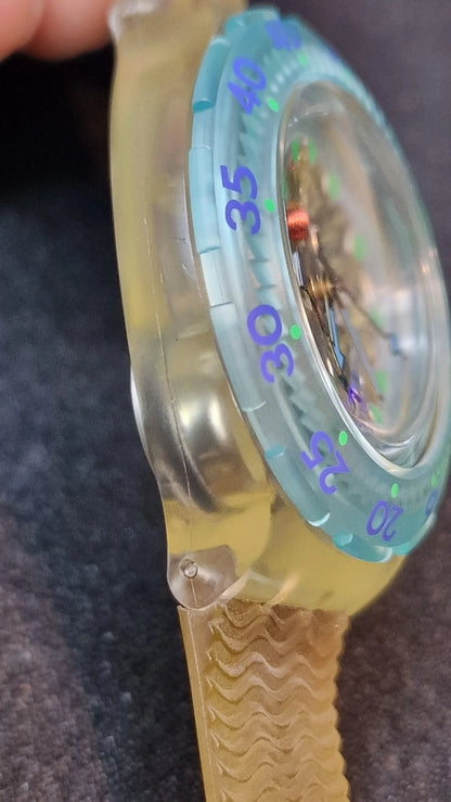 Swatch Scuba 200 SDK107 “Blue Ice” 1993 – Transparent Diver, Full Set 🎯