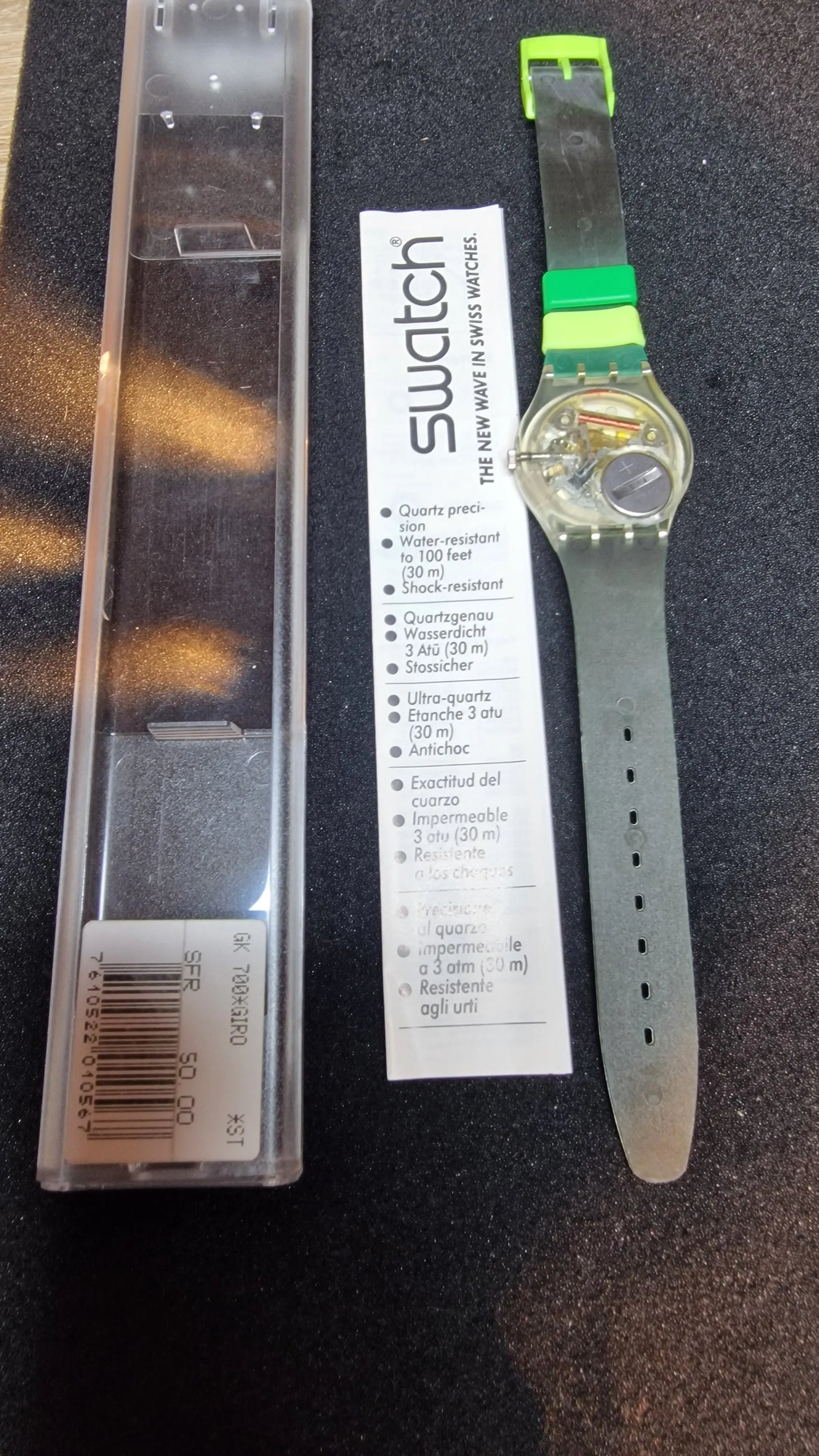 🌀 Swatch GK700 – “Giro” (1990) | Vintage Day-Date | UV Glow