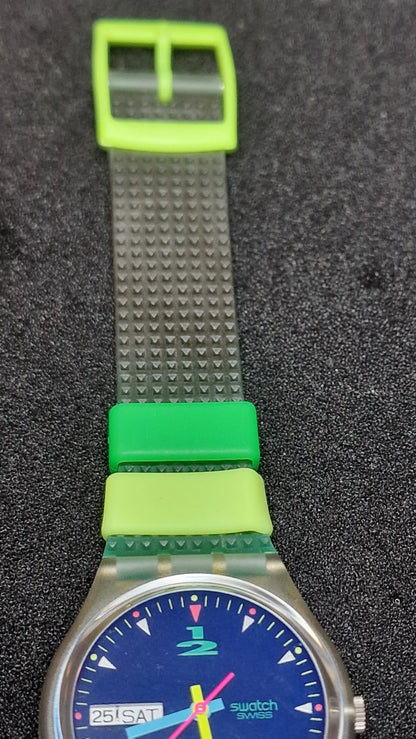 🌀 Swatch GK700 – “Giro” (1990) | Vintage Day-Date | UV Glow