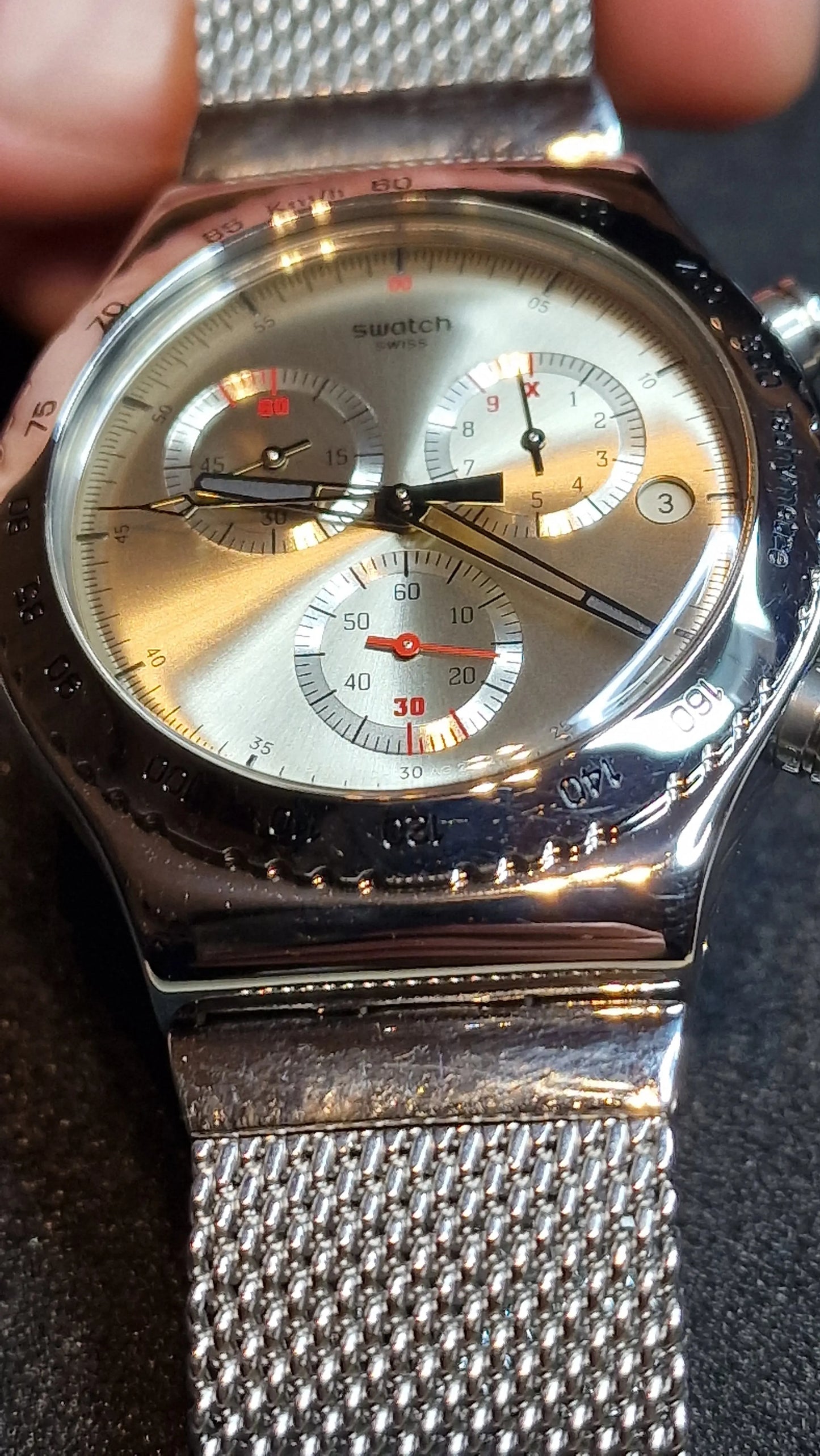 ⏱️ Swatch Irony Chrono YVS405G – “Silverisch”