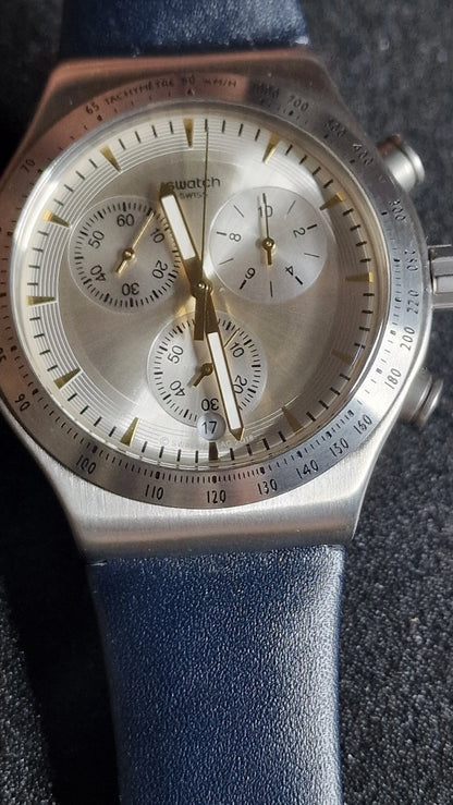 ⌚ Swatch Irony Chrono YVS460 “Dakmeblue” (2018) – Blue Strap 🔵✨